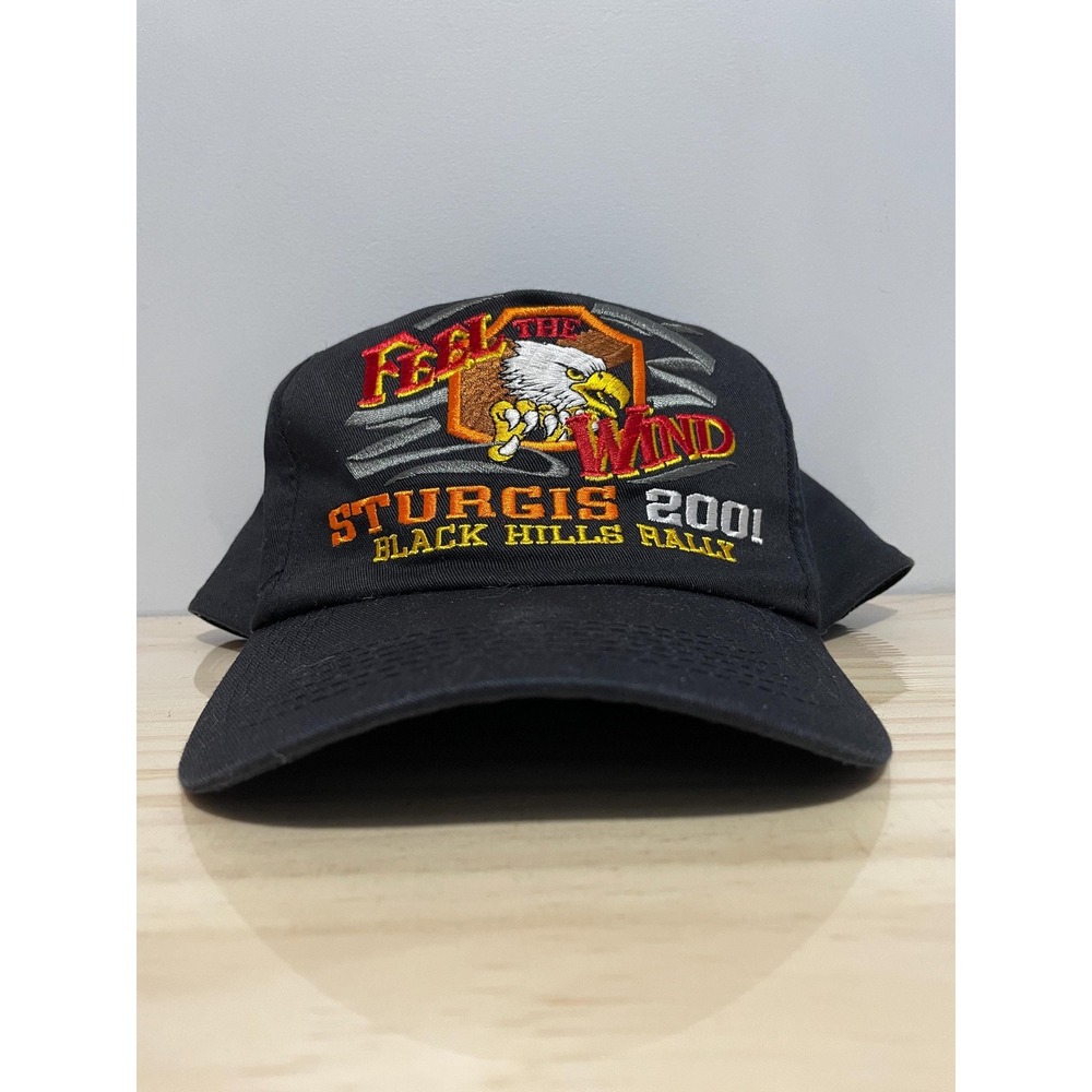 vtg y2k STURGIS RALLY MOTORCYCLE hat // cap sport engine hog biker black rally
